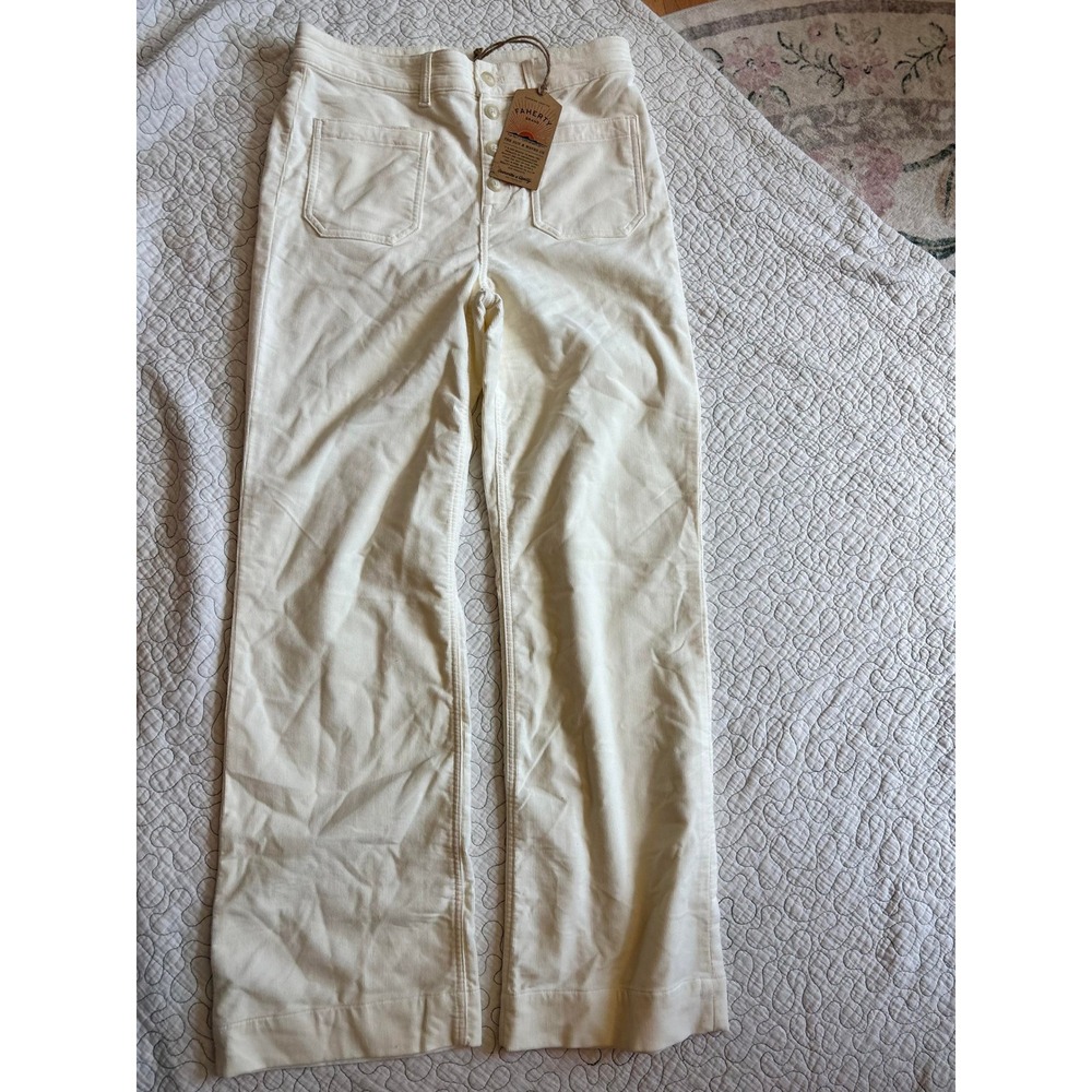 Faherty Stretch Terry Cord Patch Pocket Pant Egret White Wide Leg Size 30
